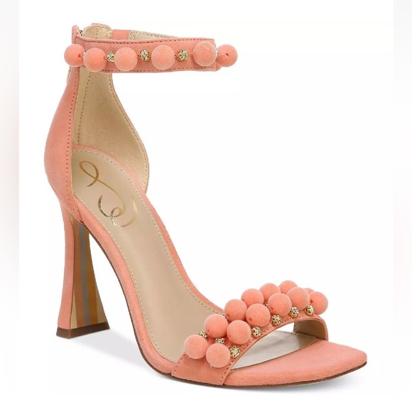 Sam Edelman Luella Peach Suede Beaded Ankle Strap Sandals - Picture 1 of 5